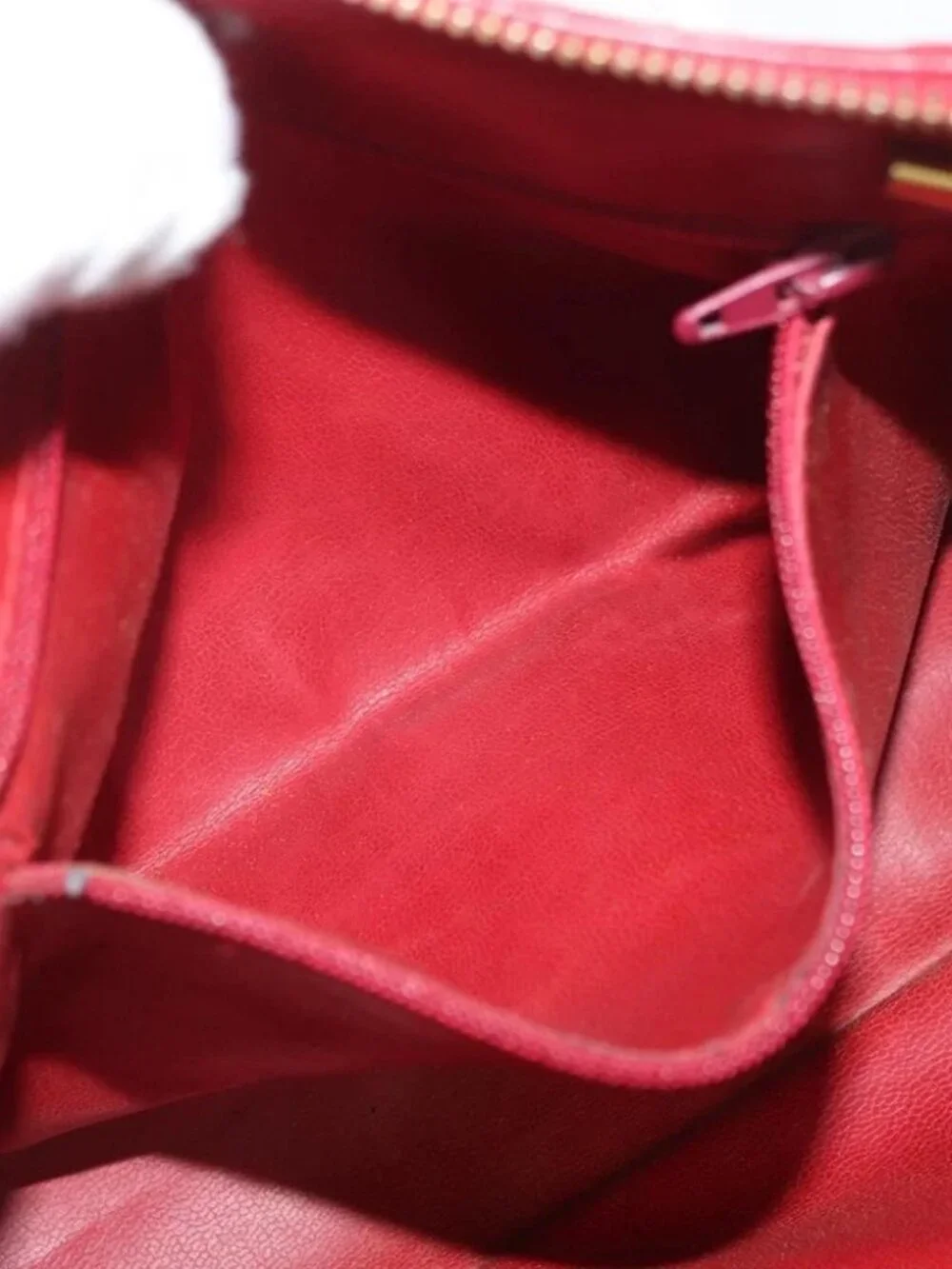 CHANEL Matelasse Chain Shoulder Bag Lamb Skin Red Gold CC Auth 176873